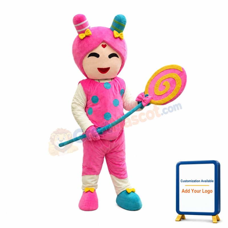 Cute Pink Candy Girl Mascot Costume 