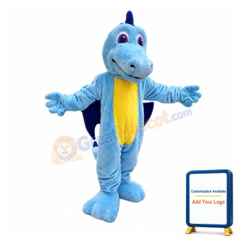 Friendly Blue Flying Dragon Mascot Costume