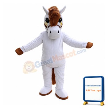 Good Looking White Horse Long Hair Mascot Costume
