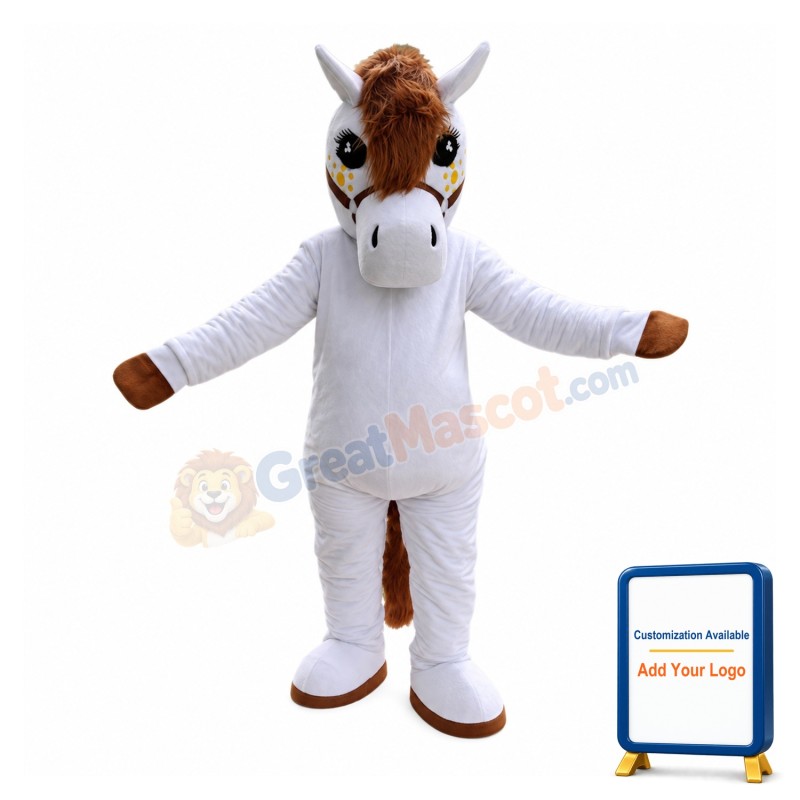 Good Looking White Horse Long Hair Mascot Costume