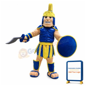 Shouting Blue & Yellow Spartan Warrior Mascot Costume