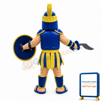 Shouting Blue & Yellow Spartan Warrior Mascot Costume