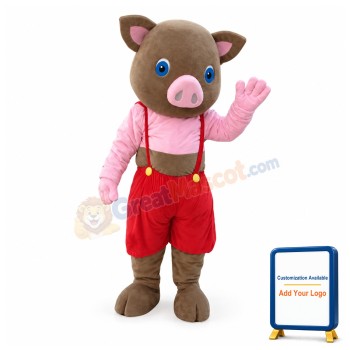 Cute Cartoon Brown Baby Pig Mascot Costume