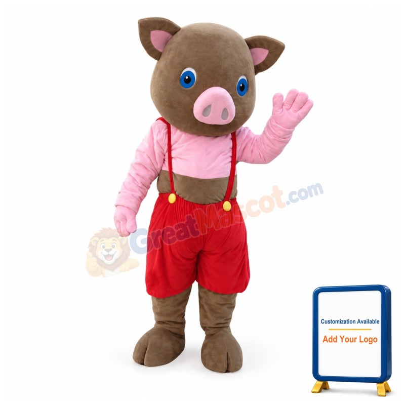 Cute Cartoon Brown Baby Pig Mascot Costume