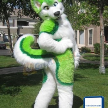 Green Husky Dog Mascot Costume