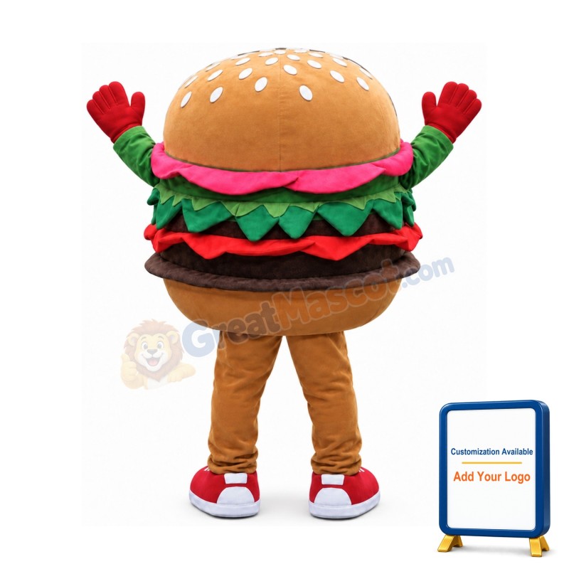 Happy Adult Hamburger Mascot Costume