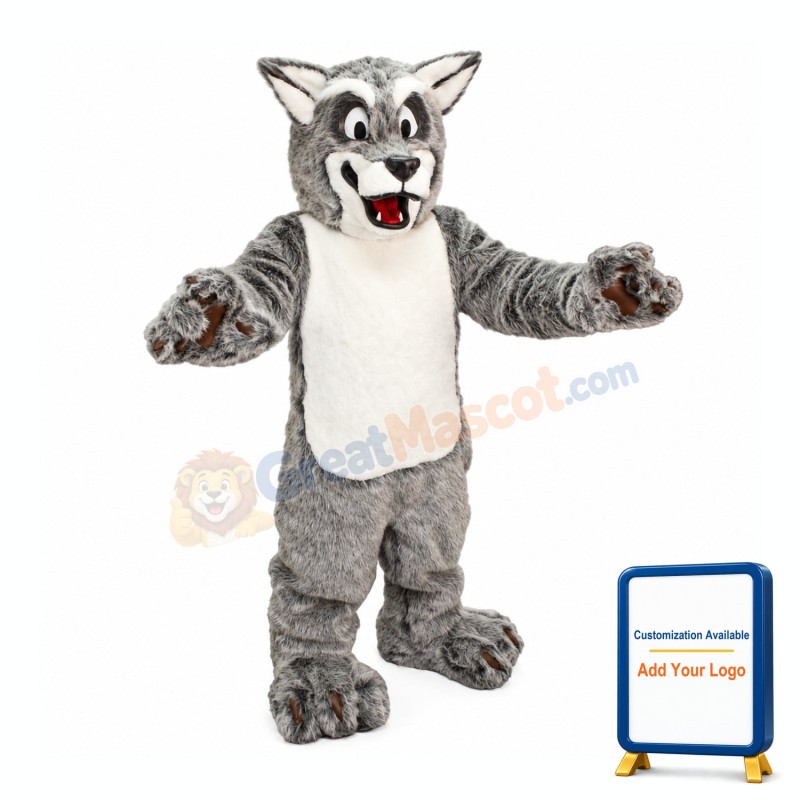 Friendly Grey Wolf Mascot Costume