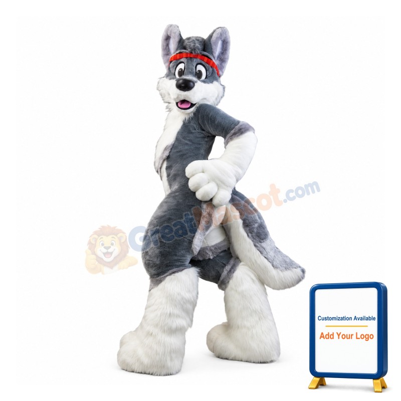 Gray Husky Dog Mascot Costume