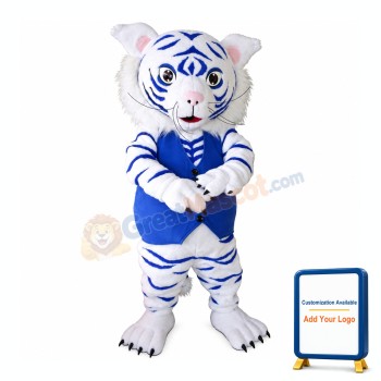 White And Blue Tiger Mascot Costume