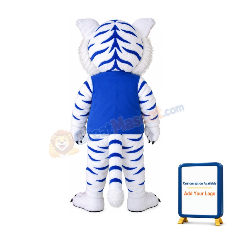 White And Blue Tiger Mascot Costume