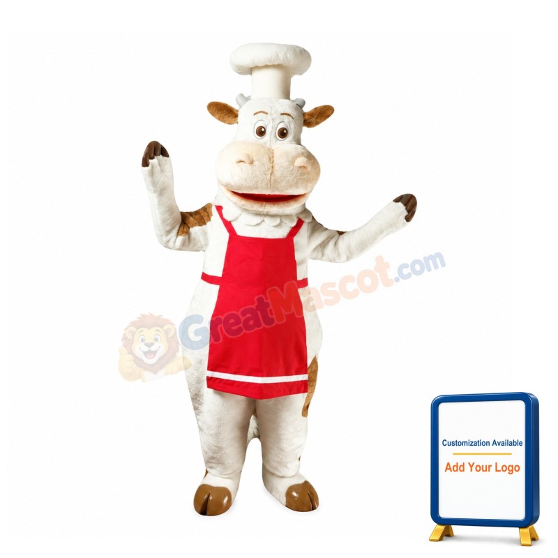 Chef White Cow Mascot Costume