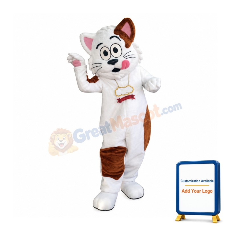 White & Brown Cat Mascot Costume