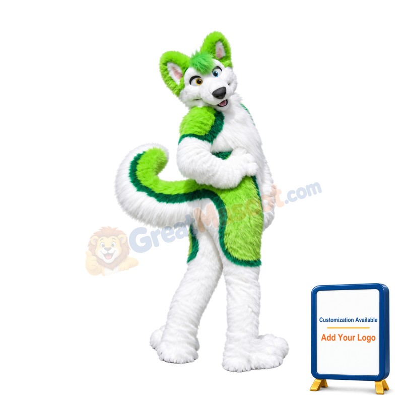 Lovely Green & White Husky Dog Mascot Costume