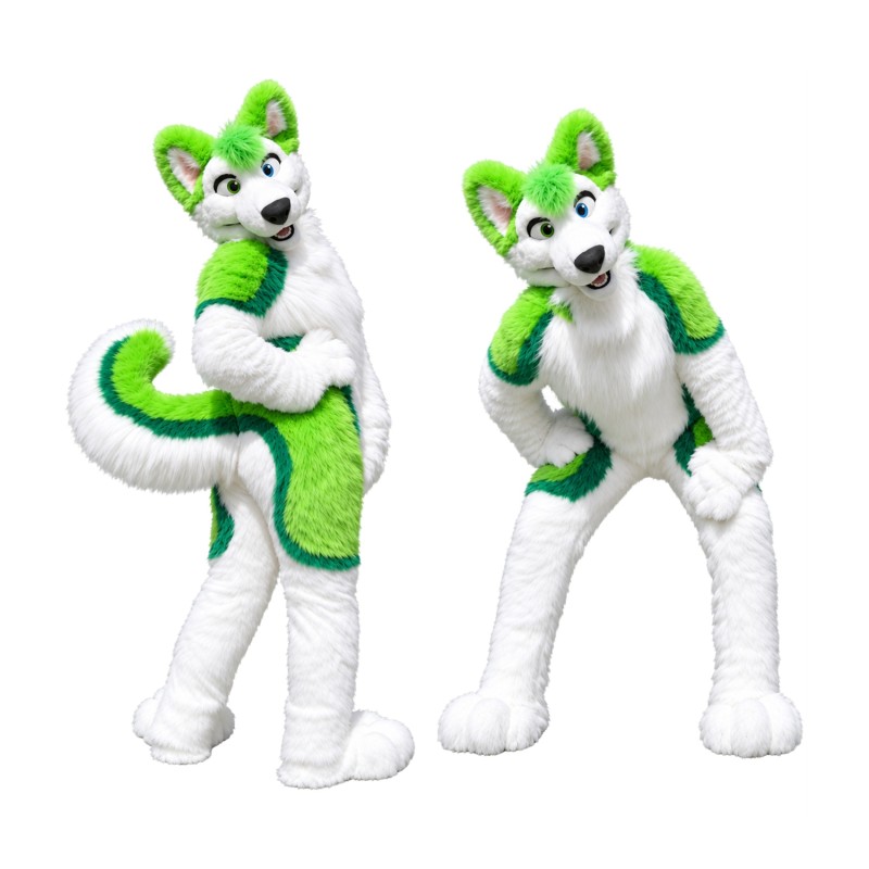 Lovely Green & White Husky Dog Mascot Costume