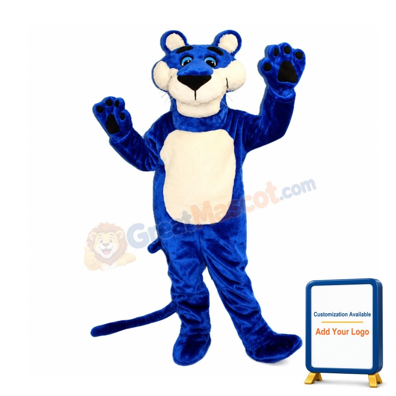 Happy Blue Panther Mascot Costume