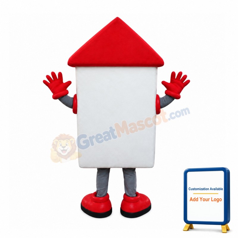 White & Red House Mascot Costume