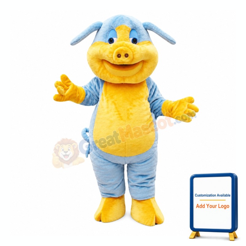 Blue & Yellow Pig Mascot Costume