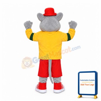 Gray Mouse In Yellow And Red Outfit Mascot Costume
