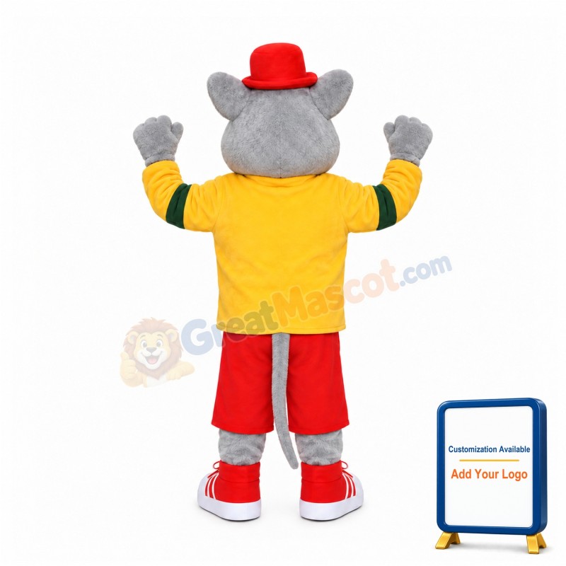 Gray Mouse In Yellow And Red Outfit Mascot Costume