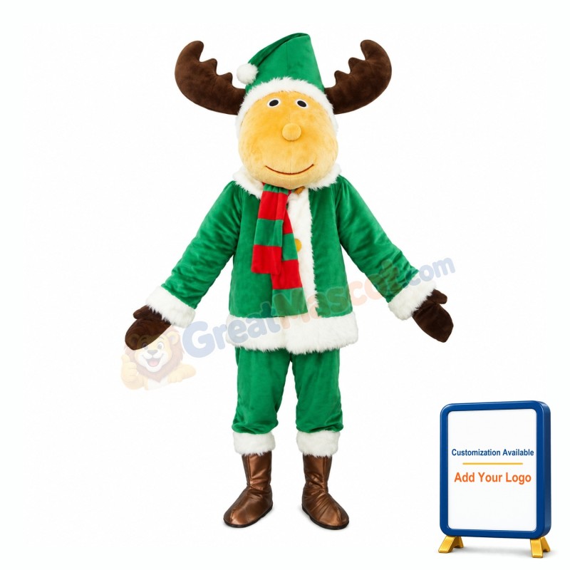 Christmas Green Reindeer Mascot Costume