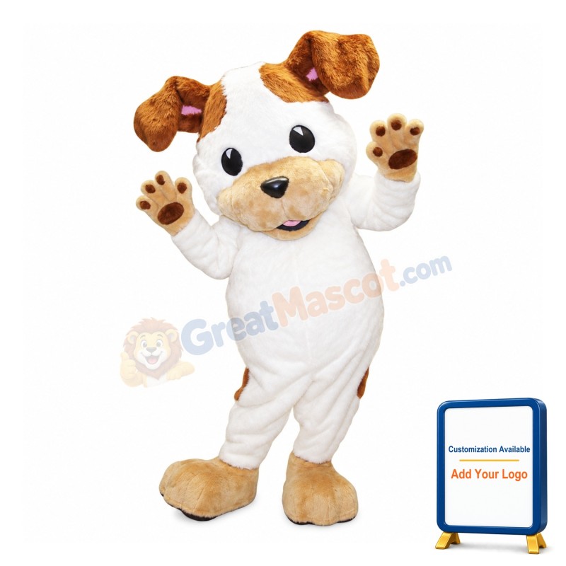 Friendly White & Brown Dog Mascot Costume
