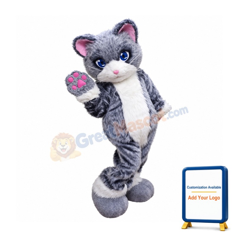 Lovely Grey & White Cat Mascot Costume