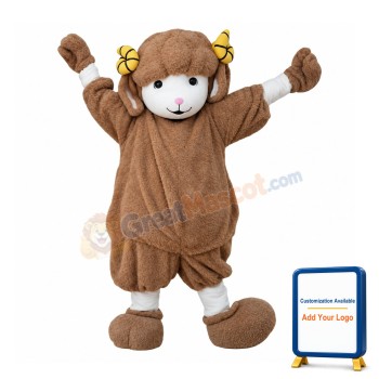 Happy Brown Sheep Mascot Costume