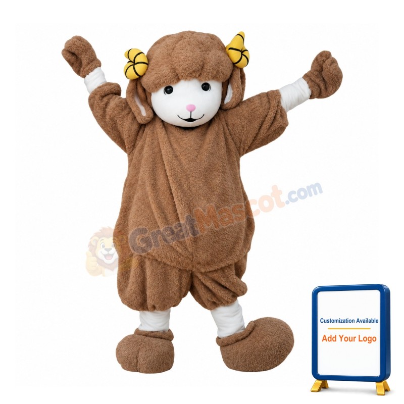 Happy Brown Sheep Mascot Costume