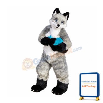 Friendly Grey Wolf Mascot Costume