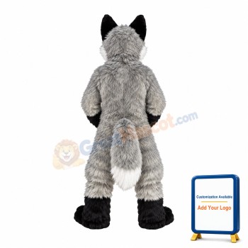 Friendly Grey Wolf Mascot Costume