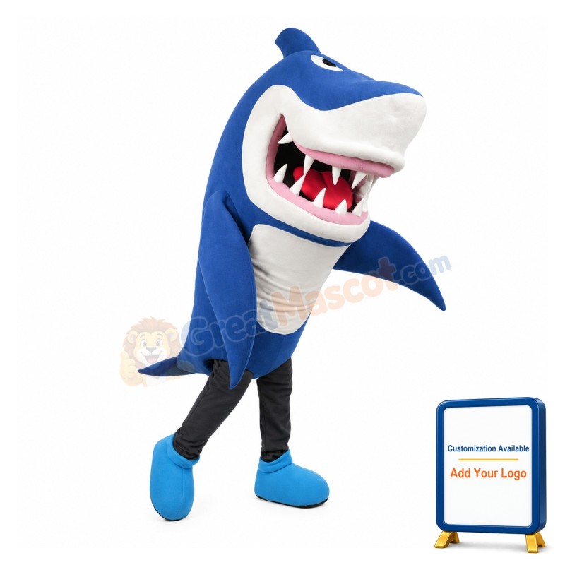 Blue & White Shark Mascot Costume
