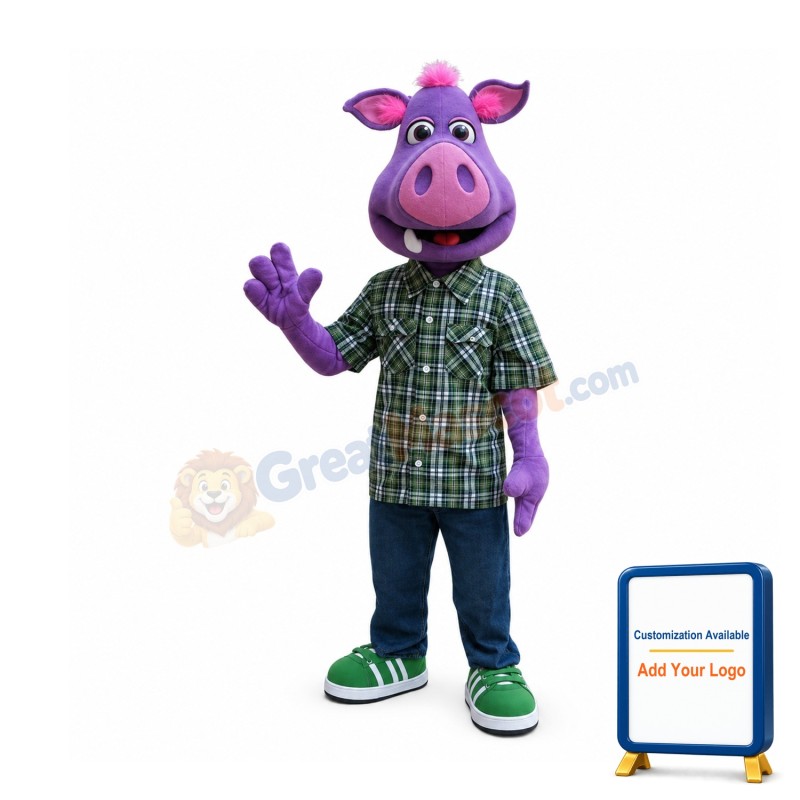 Purple Pig Boy Mascot Costume