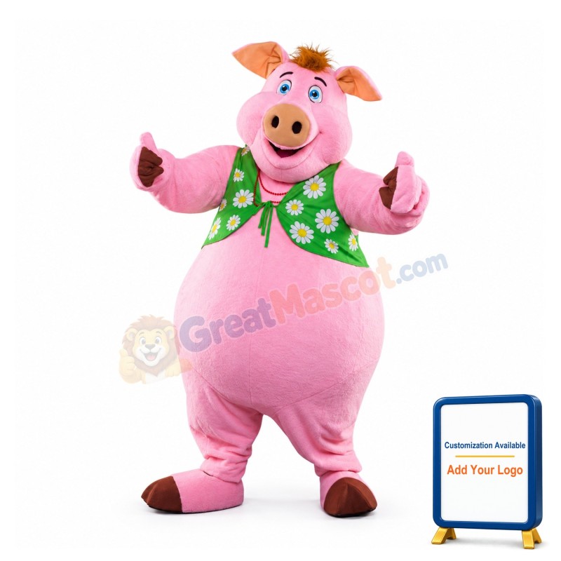 Pink Pig Boy Mascot Costume