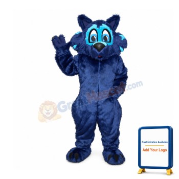 Friendly Blue Wolf Mascot Costume