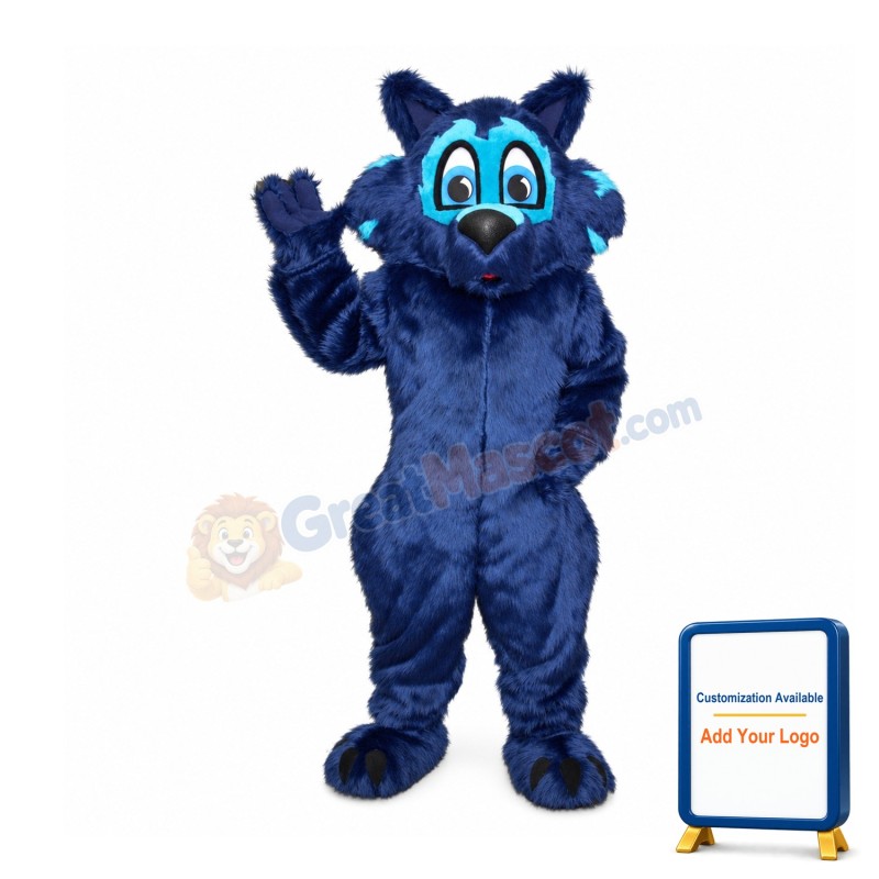 Friendly Blue Wolf Mascot Costume