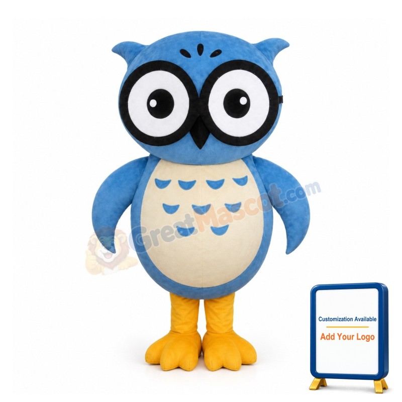 Friendly Lightweight Blue Owl Mascot Costume
