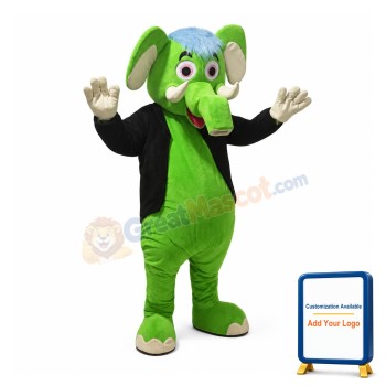 Happy Green Elephant Mascot Costume