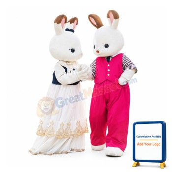 Deluxe White Bunny Couple Mascot Costume
