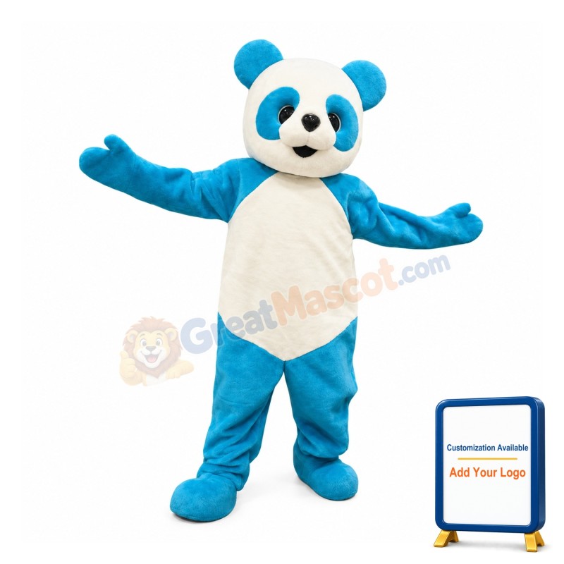 Happy Blue Panda Mascot Costume