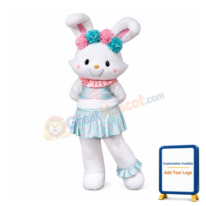 Cute Lightweight White Rabbit Mascot Costume With Dress