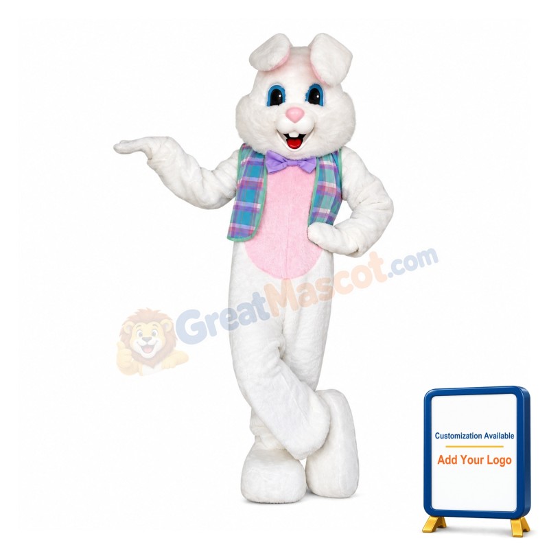 Friendly White Rabbit Bunny Mascot Costume