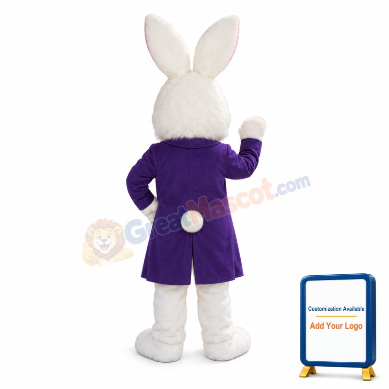 Friendly Easter Bunny Mascot Costume With Purple Suit