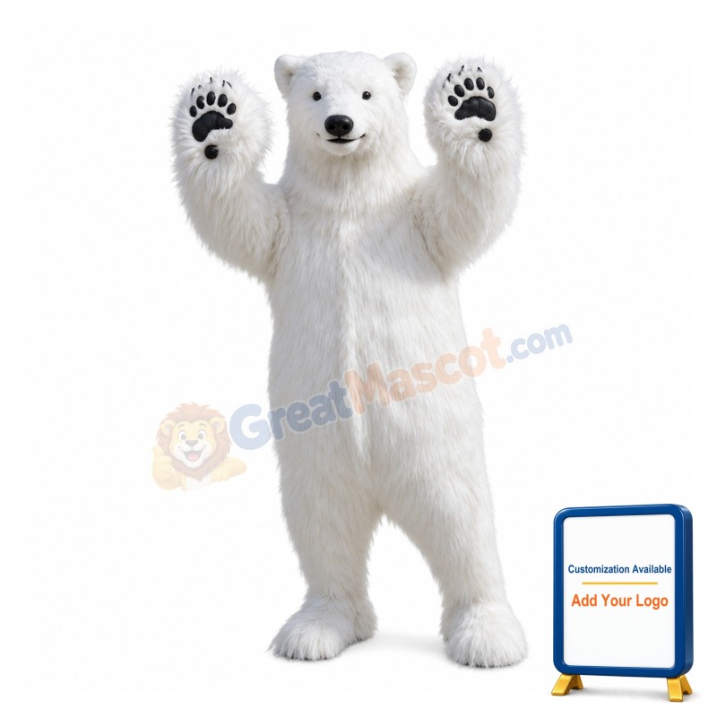 Happy Realistic Polar Bear Mascot Costume