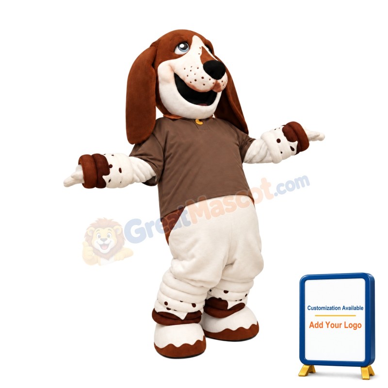 Friendly Ligweight Basset Hound Dog Mascot Costume