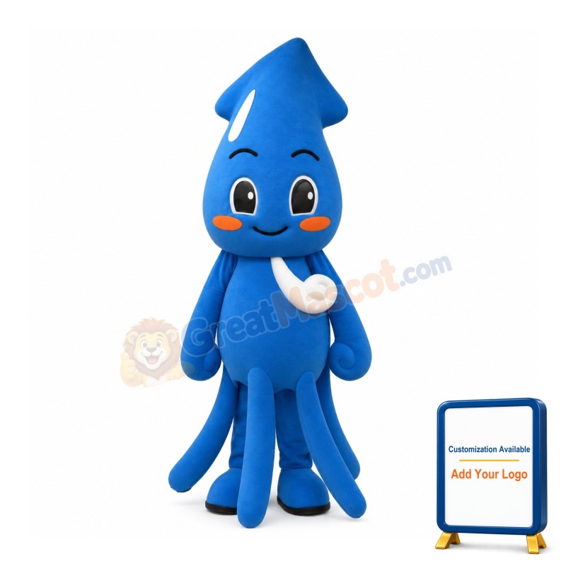 Friendly Blue Squid Mascot Costume