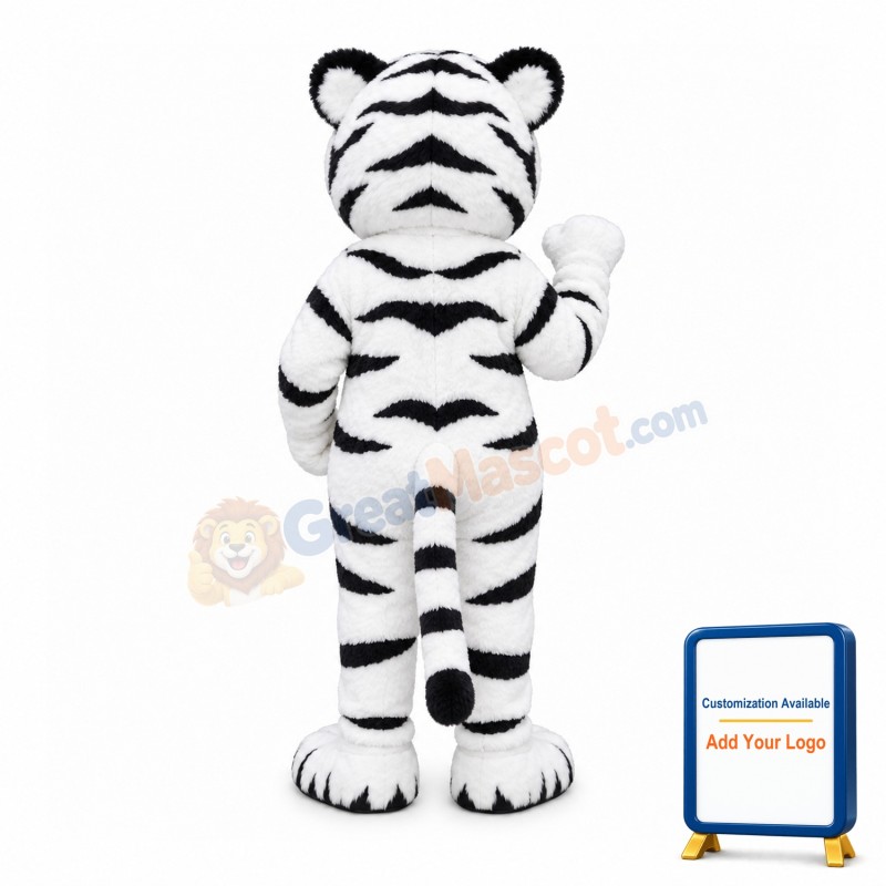 Friendly White Tiger Mascot Costume