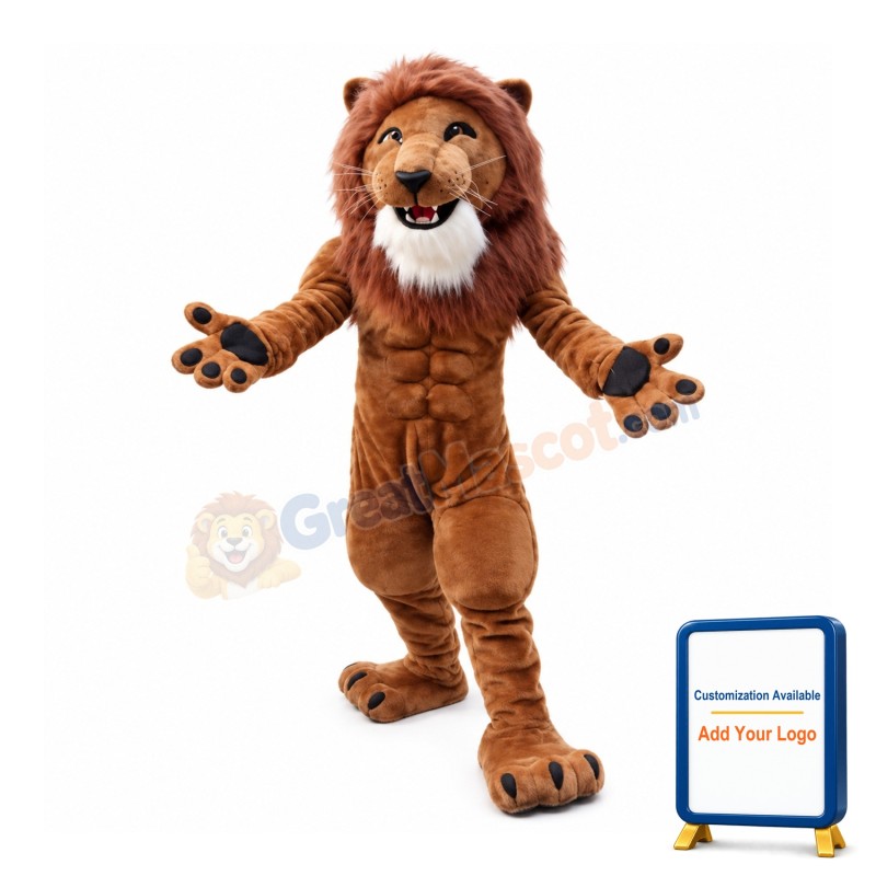Realistic Power Muscular Lion Mascot Costume