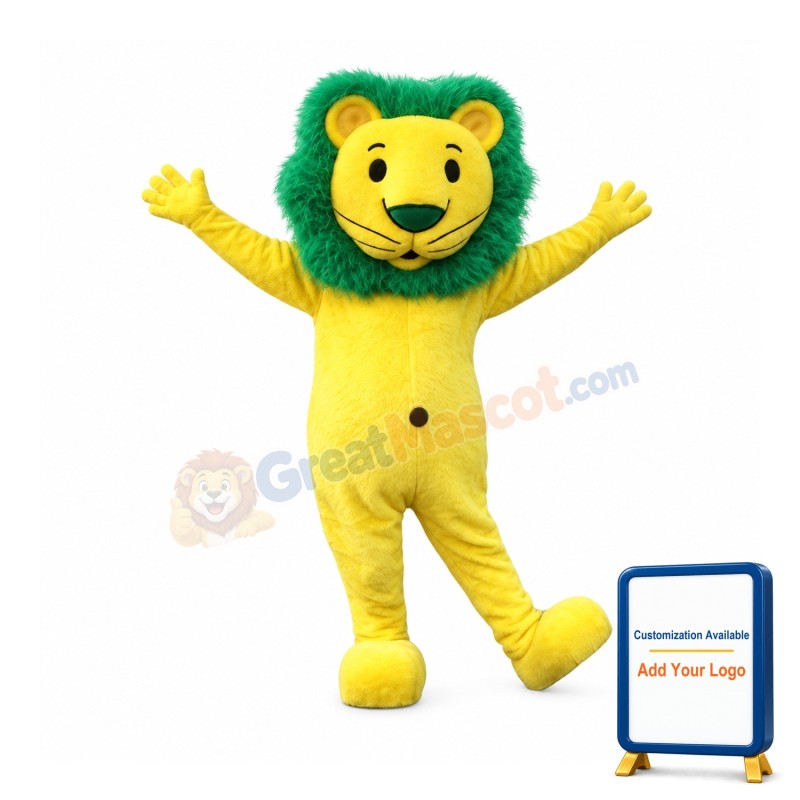 Yellow & Green Lion Mascot Costume