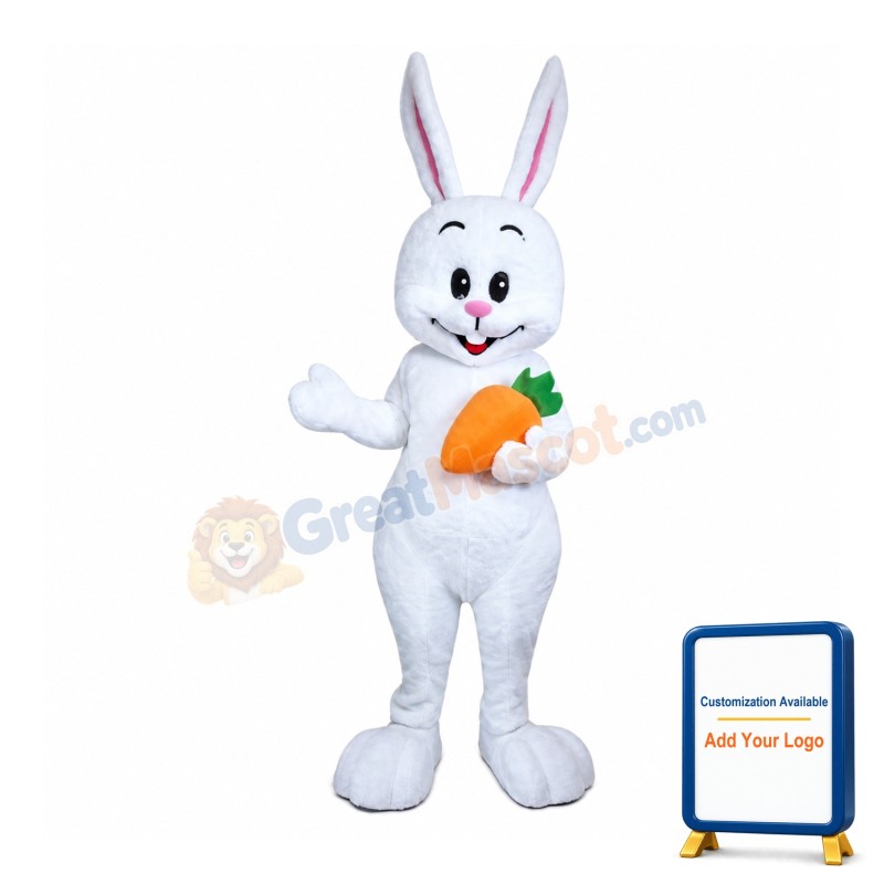 Happy Lightweight White Easter Bunny Mascot Costume