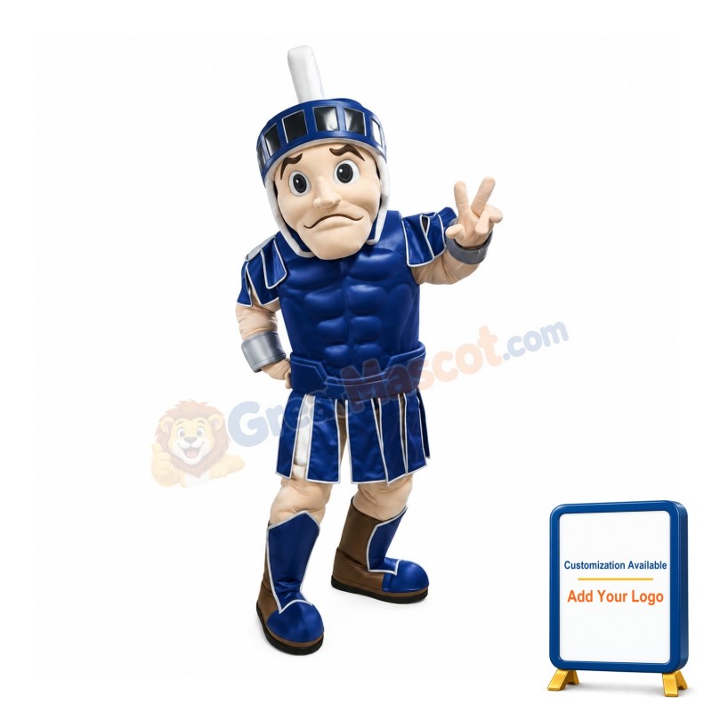 Friendly Lightweight Blue Spartan Trojan Knight Mascot Costume